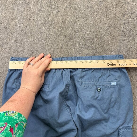 Tommy Cargo Shorts Men L Blue Elastic Patio Drawstring Relax Twill 8" - Picture 12 of 16